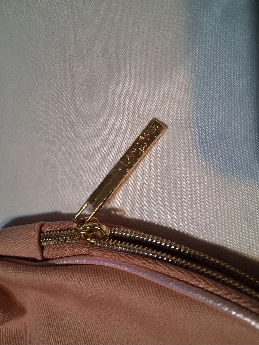 Lancôme Paris Pink Canvas Cosmetic Case Gold Tone Hardware Zip Travel Bag